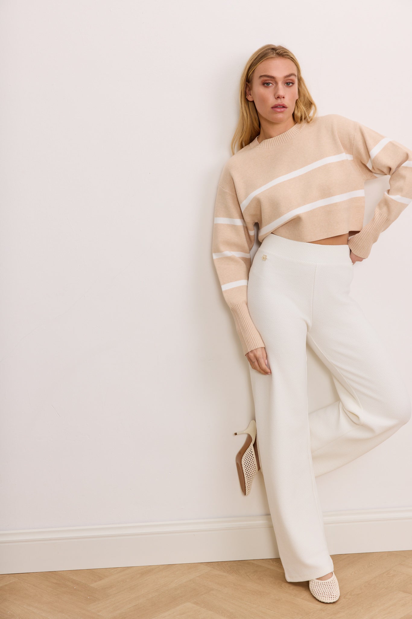OLLY cropped striped sweater - Beige Melange / Marshmellow
