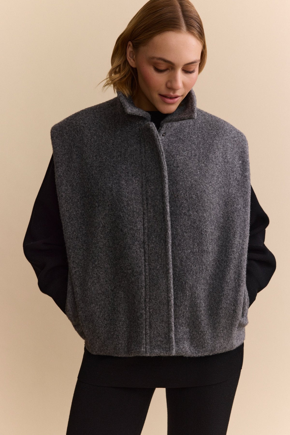 Jolie Wool Zip Up Vest - Dark Grey Melange
