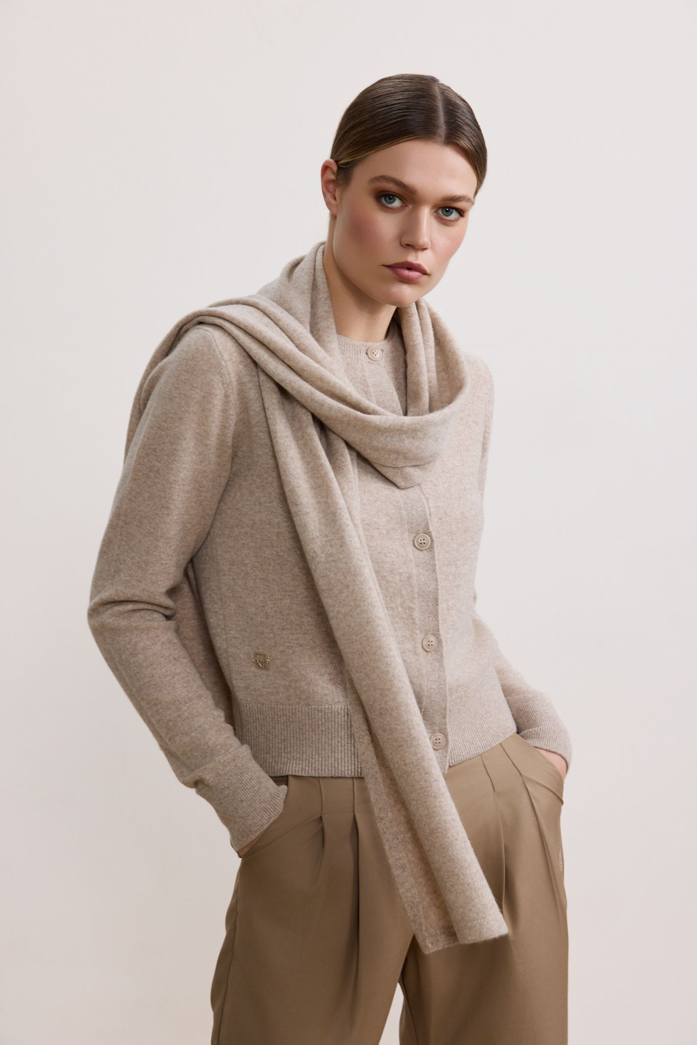 LANA cashmere cardigan - Beige Melange
