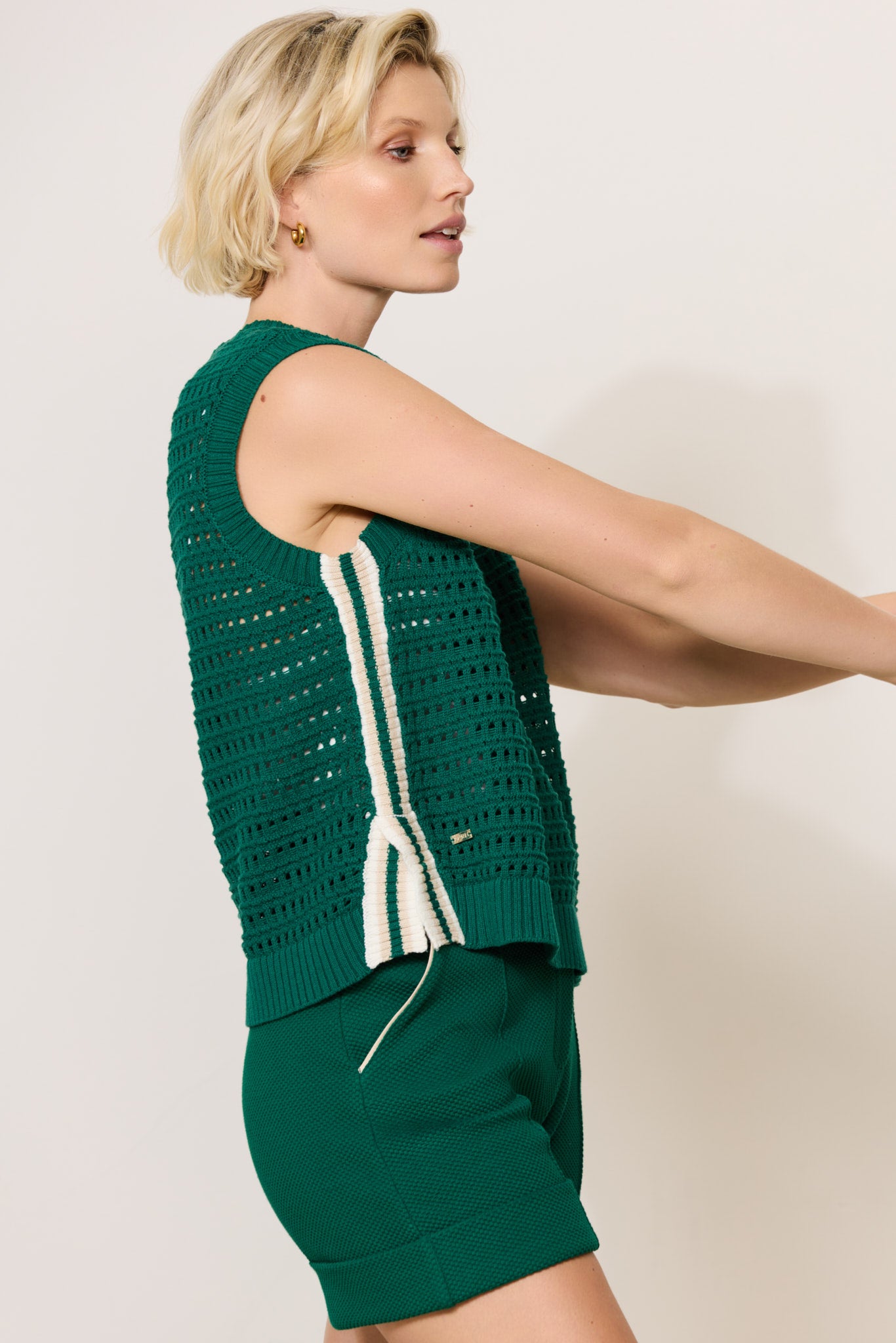CELESTE crochet knitted sleeveless top - Court Green