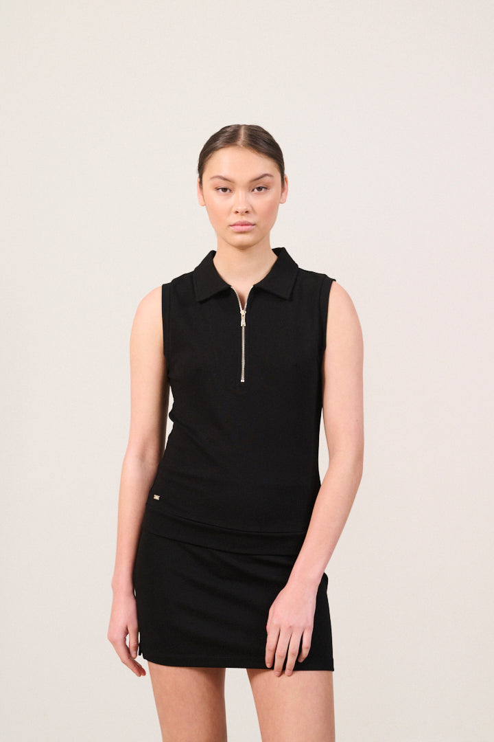 FOREST ESSENTIEL sleeveless polo - Black