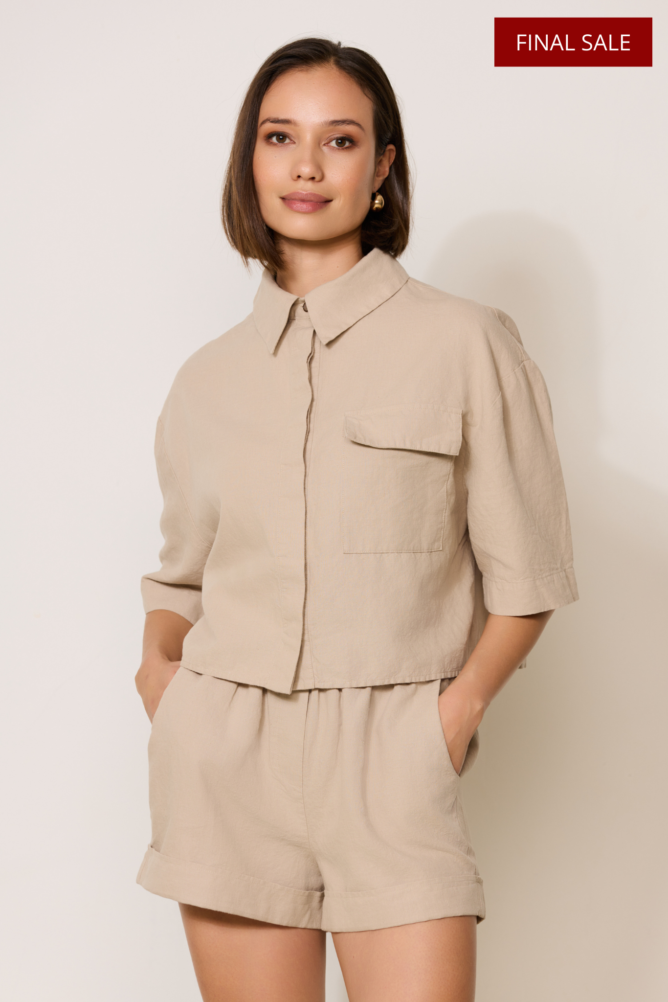 CLOVER linen blend cropped blouse - Pure Cashmere