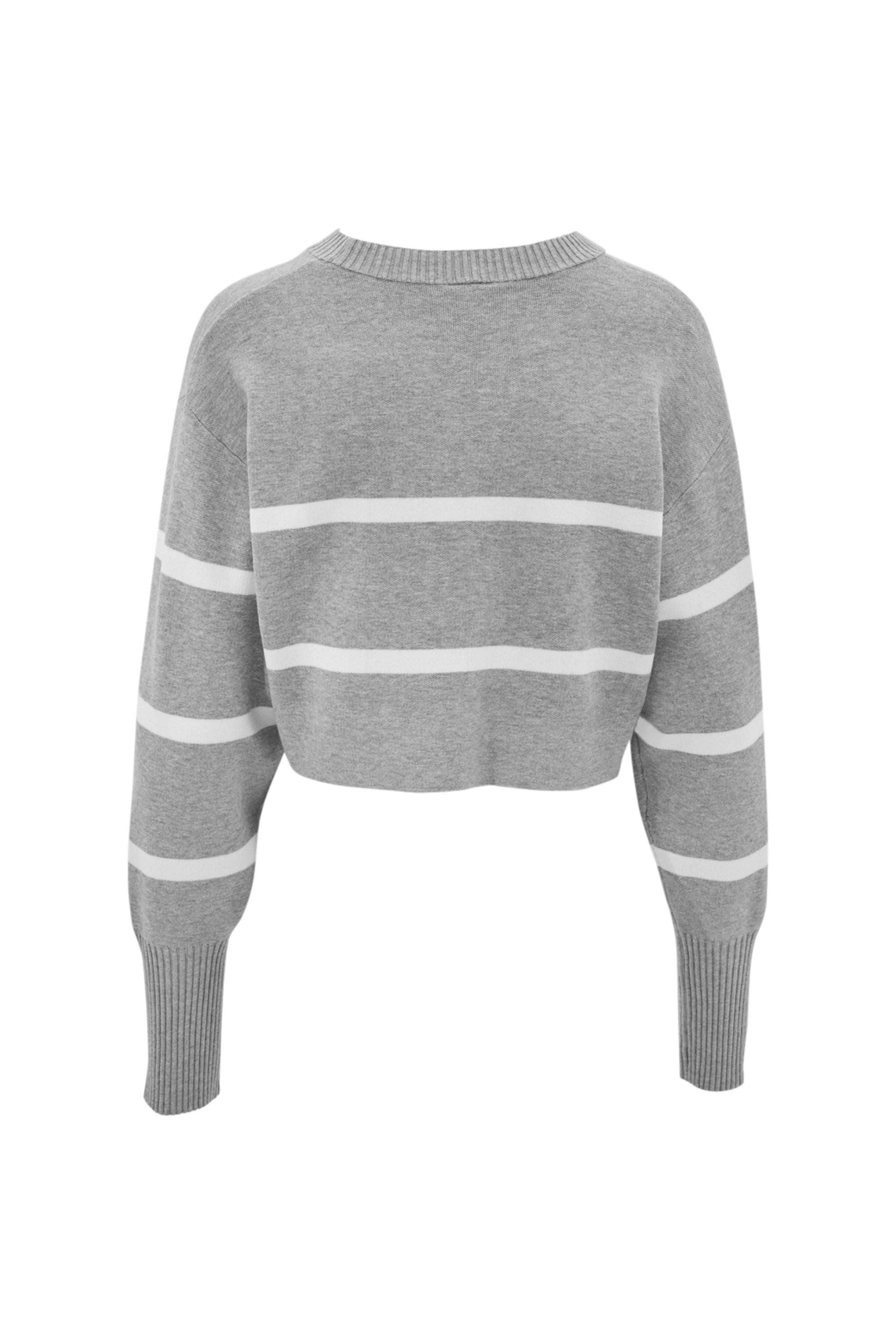 OLLY cropped striped sweater - Grey Melange / Marshmellow