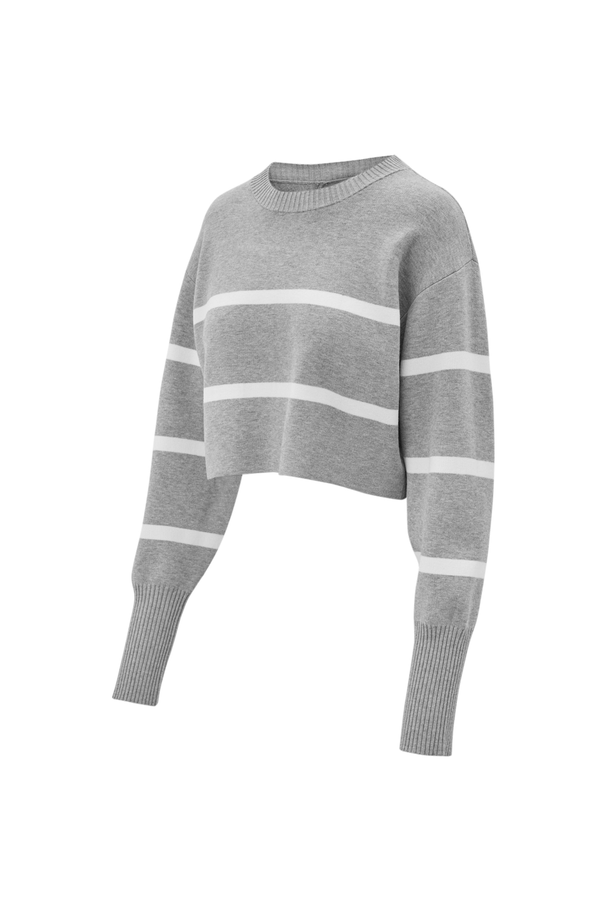 OLLY cropped striped sweater - Grey Melange / Marshmellow