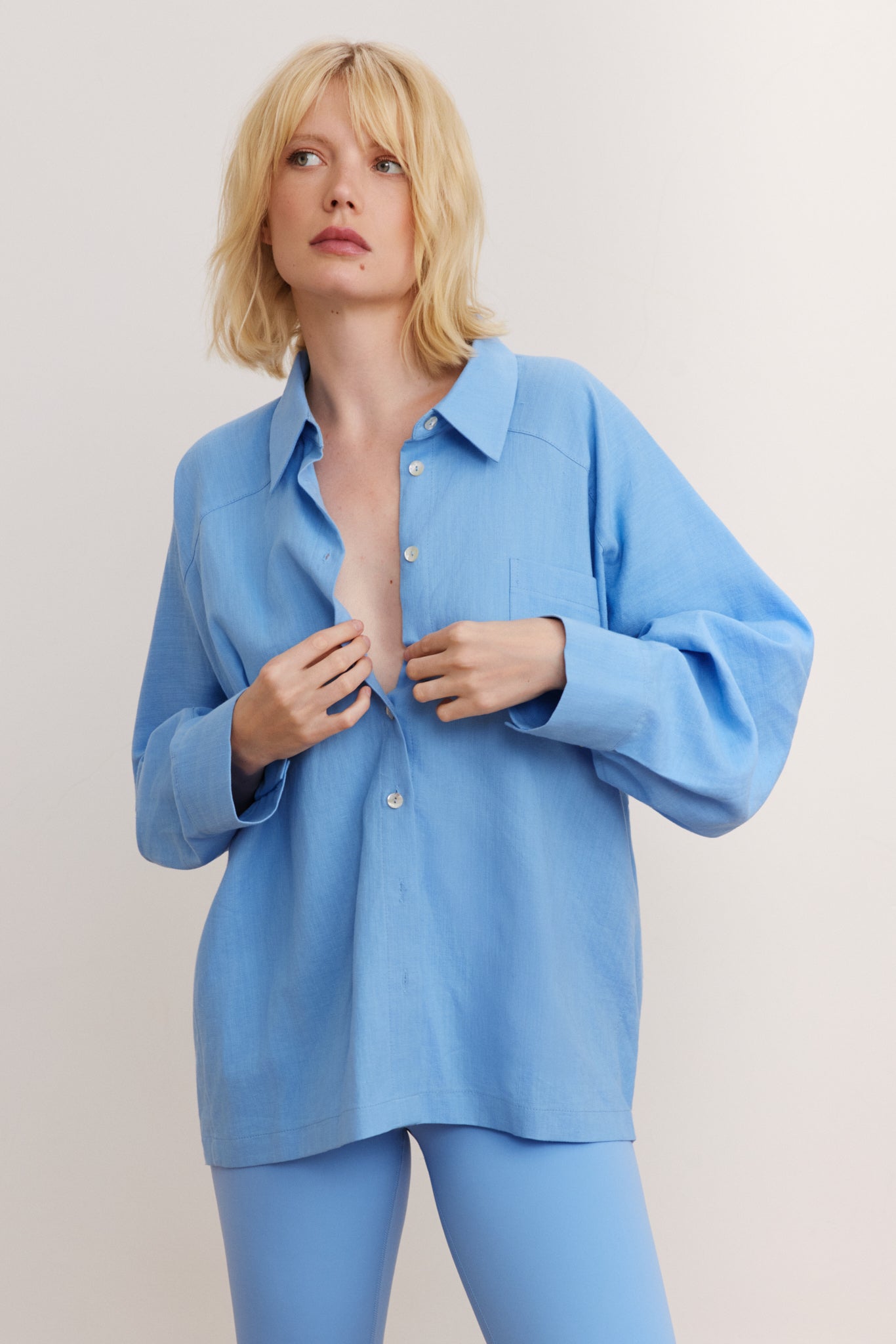Clover Oversized Linen Blouse - Brilliant Blue