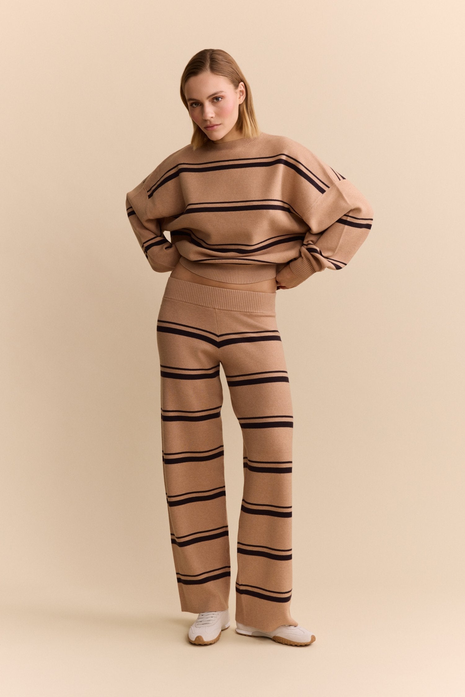 Olly Striped Pants - Camel / Espresso