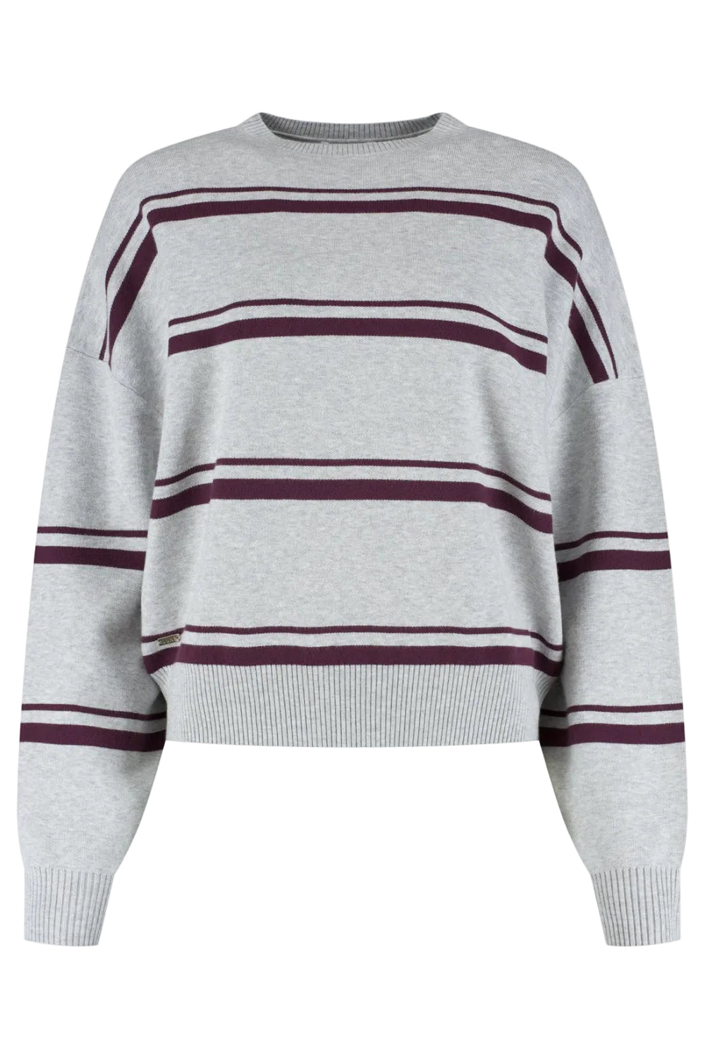 Olly Striped Crew Sweater - Grey Melange / Bordeaux