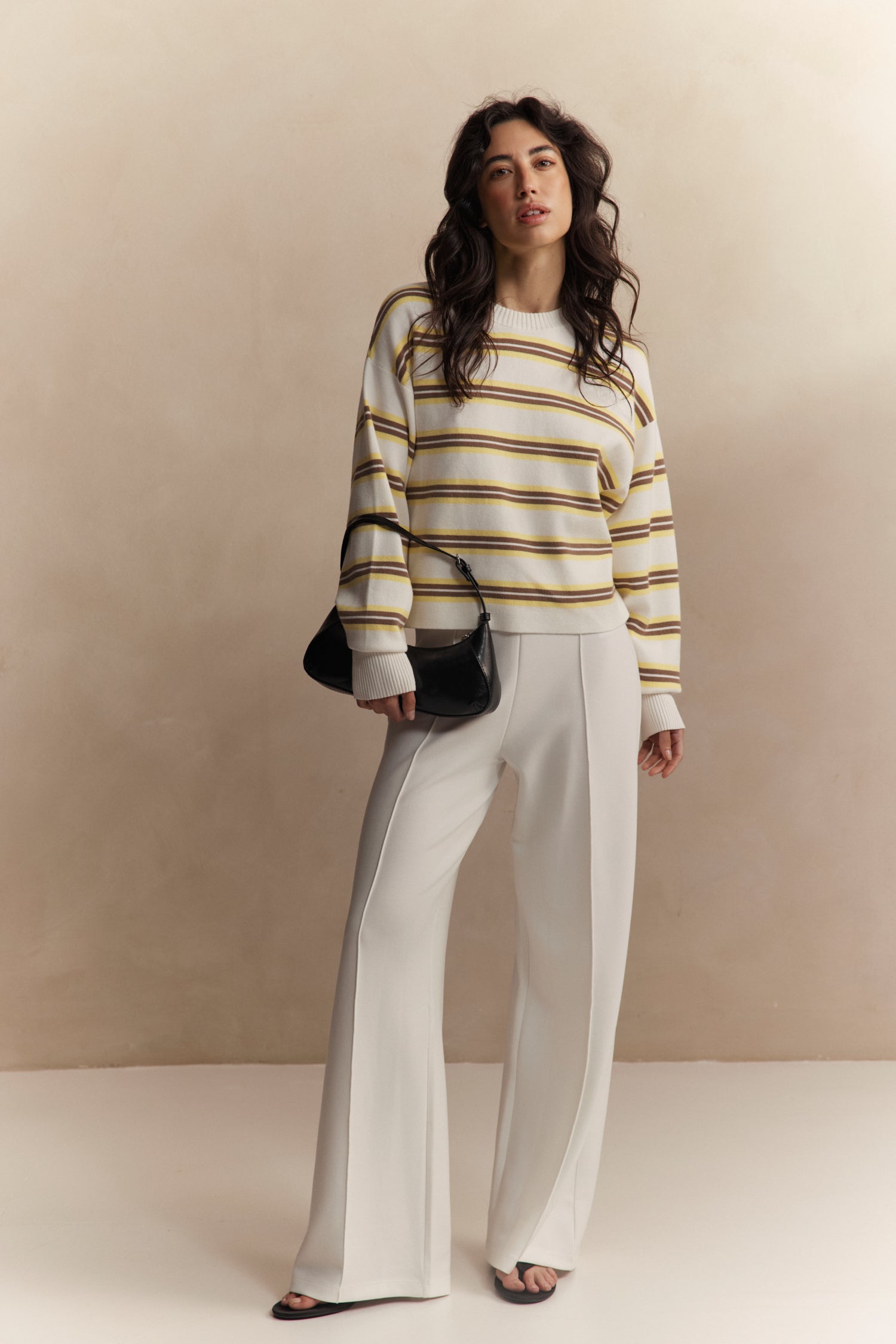 Olly Cropped Striped Sweater - Vanilla Multi