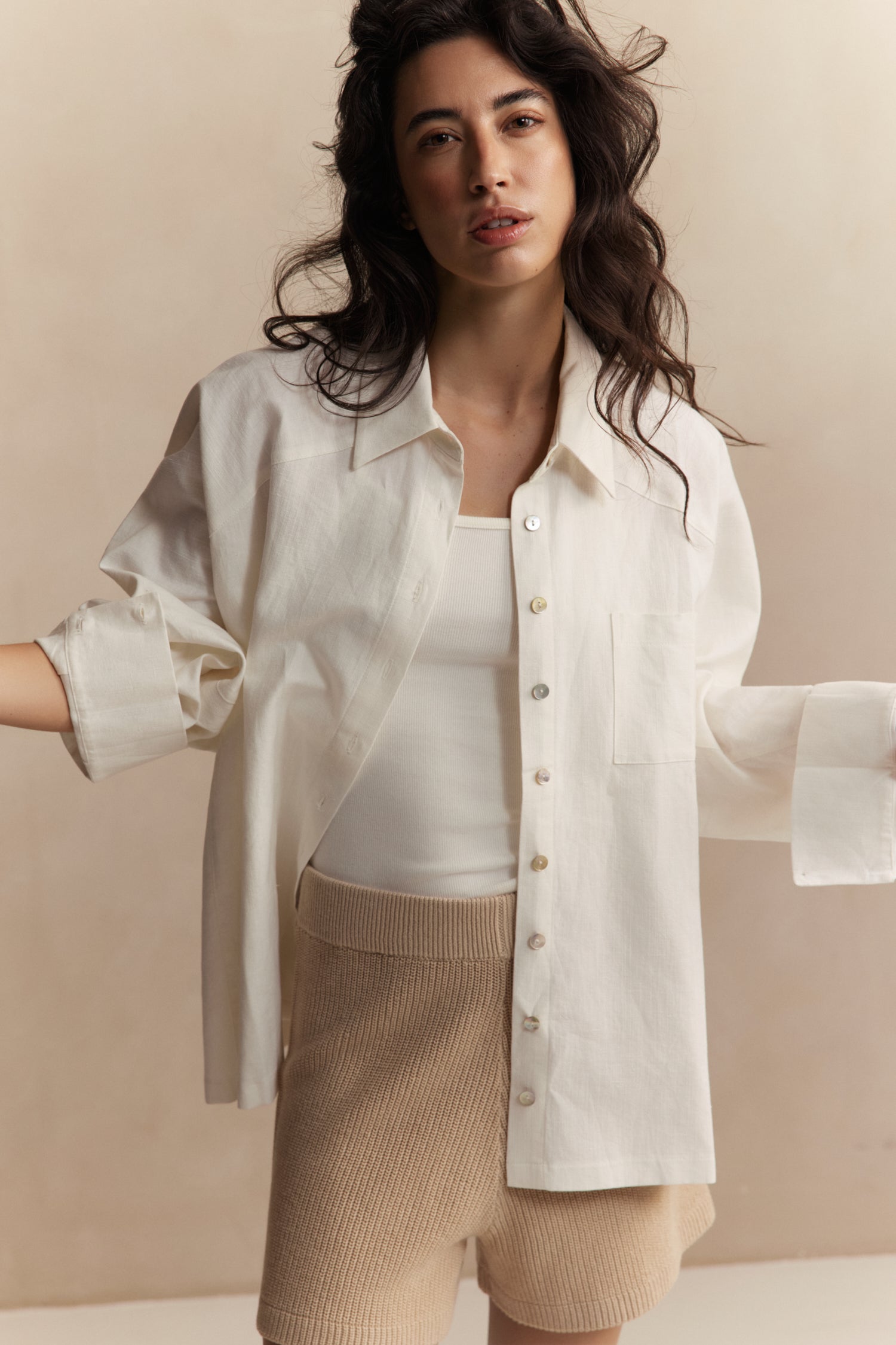 Clover Oversized Linen Blouse - Marshmellow