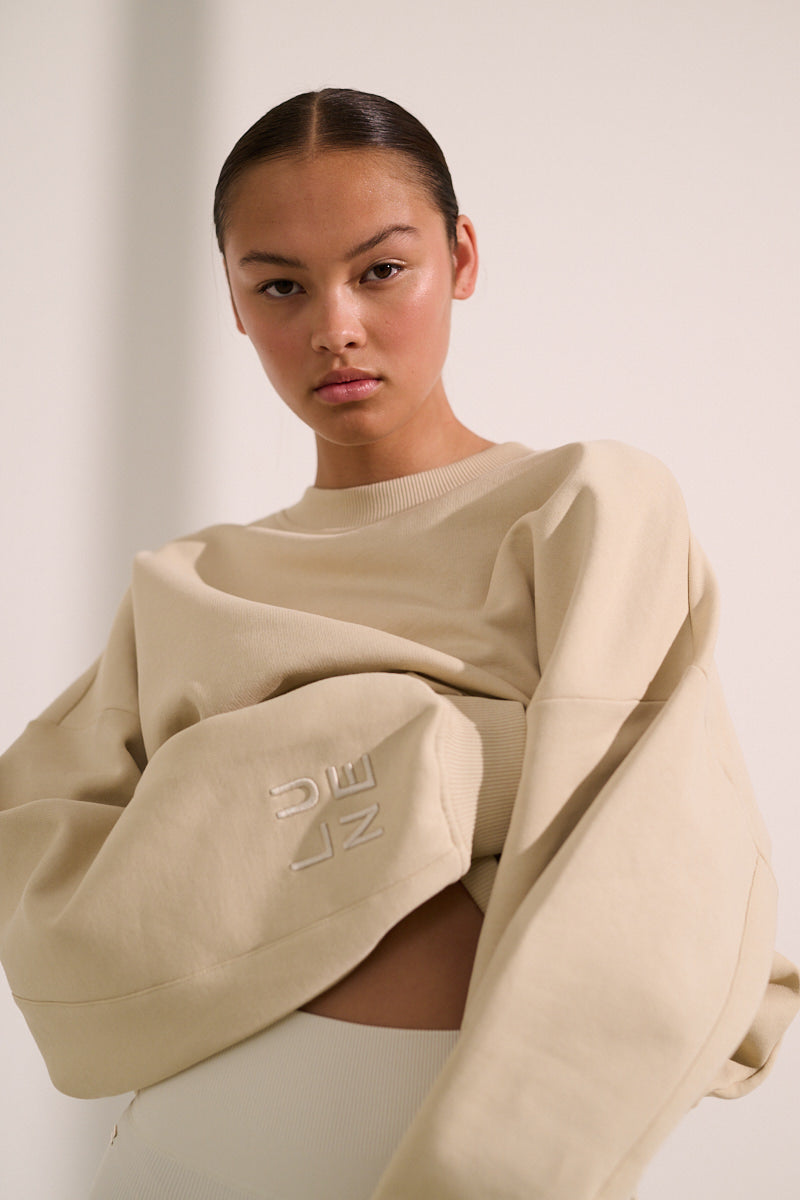 ZANE 100% ORGANIC COTTON oversized crew - Brown Rice