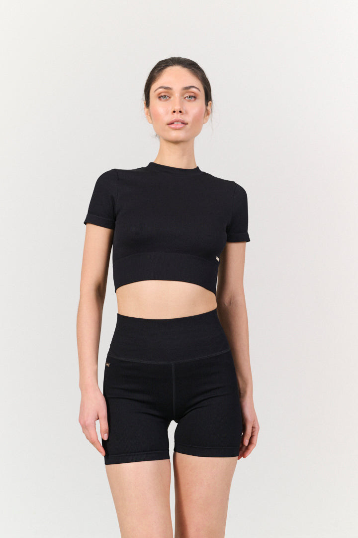 LUNA SCULPT rib shortsleeve - Black