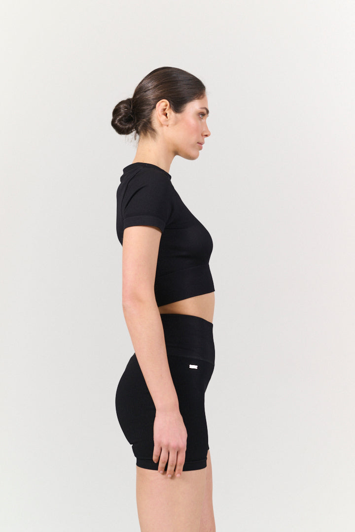 LUNA SCULPT high-waisted rib short - Black