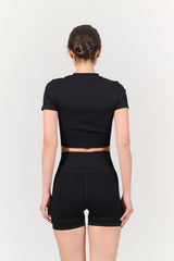 LUNA SCULPT rib shortsleeve - Black