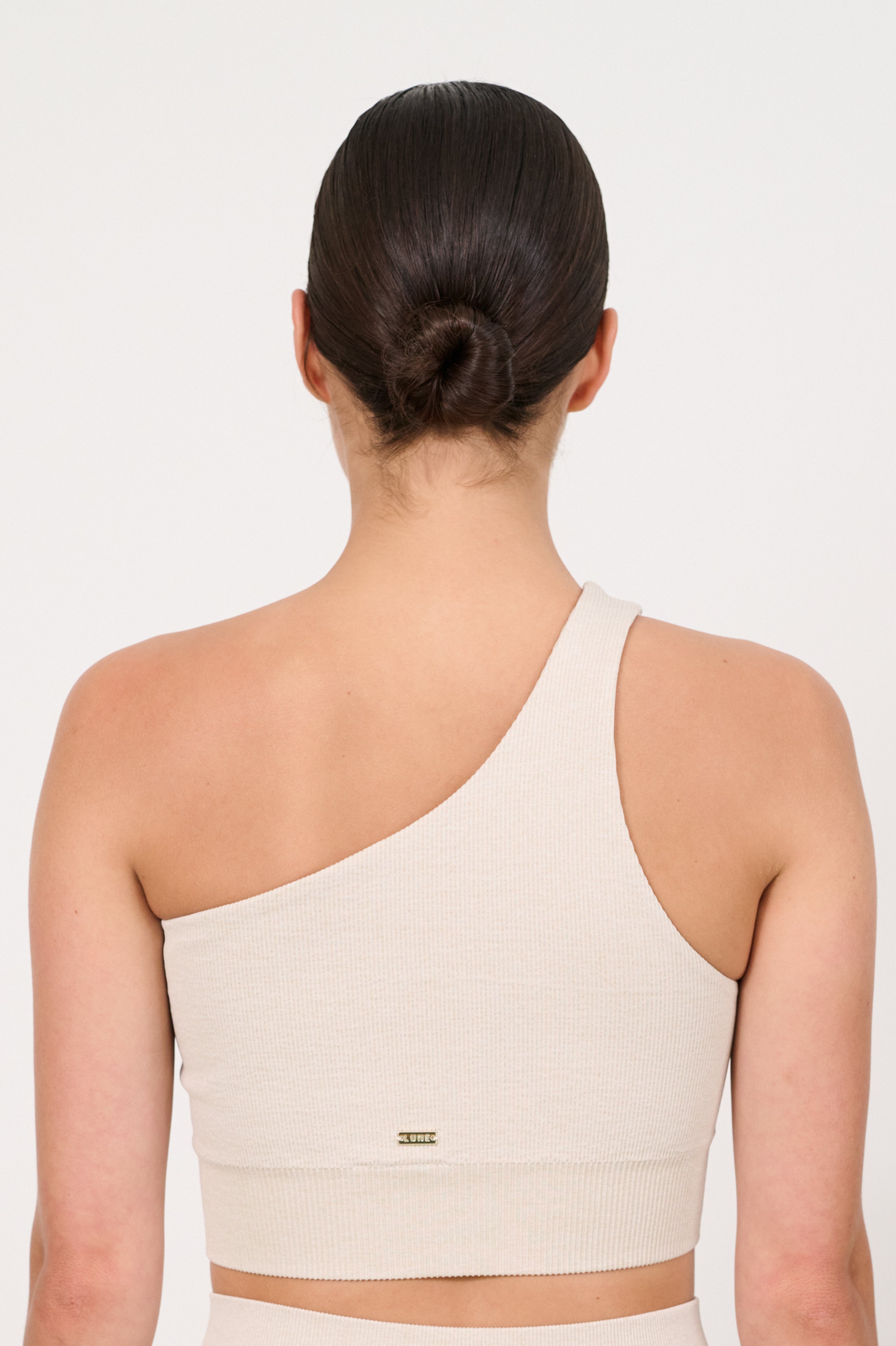 LUNA SCULPT one-shoulder rib bra - Brown Rice Melange
